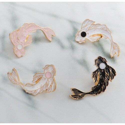 Lucky Fish Koi Enamel Pin White Pink Black Brooches Gift Denim Jeans Clothes Cap Bag Pin Badge Button Lapel Pin Gift for Kids