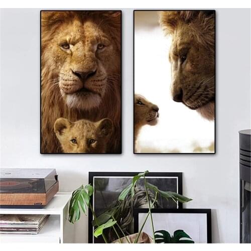Warm Picture of Lion Mother and Child Canvas Painting Wall Art Nordic Posters and Prints Wall Pictures for Living Room Decor