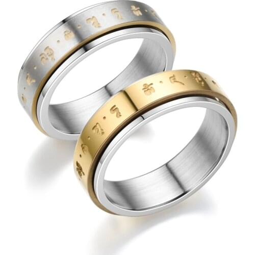 Six-character Mantra Ring Stainless Steel Double layer Rotatable Rings for Couple Women Men Fashion Jewelry Gift Dropshipping