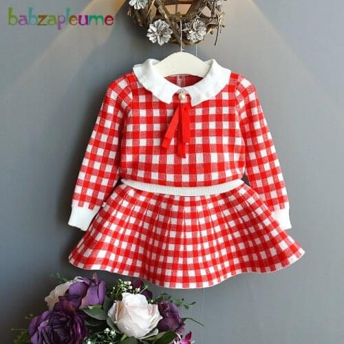 2Piece Set Spring Toddler Clothes Baby Girls Outfits Korean Fashion Plaid Knitted Sweater+Skirt Boutique Kids Clothing BC1764