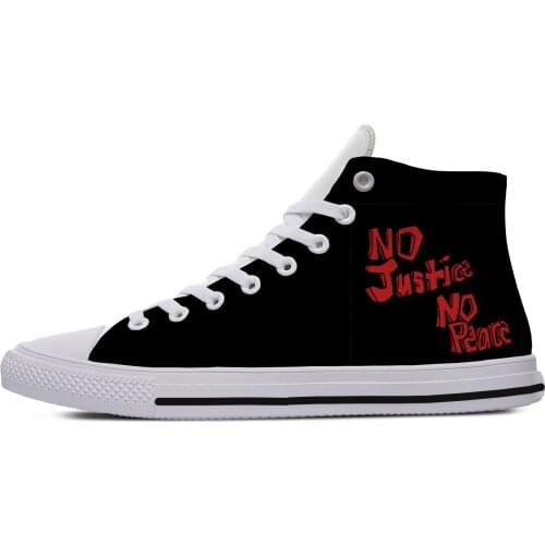 No justice, no peace retro Novelty Design Lightweight High Top Canvas Shoes Men Women Casual Breathable Sneakers