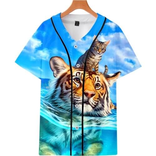 LCFA Harajuku Summer Tiger Cat Animal 3D Short Sleeve Baseball Uniform Men/Women Print T-SHIRT Winter Lady Hem Shirts Tees