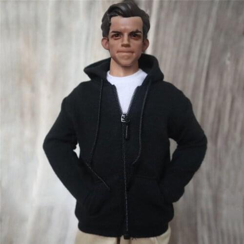 1/6 Scale Male Clothes Accessory Soldiers Hoodie Sweater with Front Zipper Black and White colors for 12" Figure Action Body