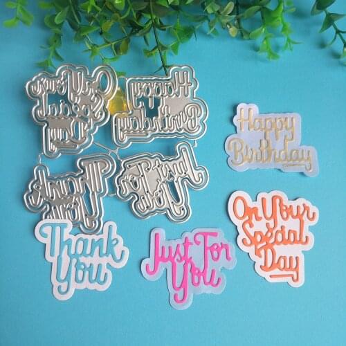 Metal cutting mold, birthday, just for you, day, thank you 4 blessing phrases mold, scrapbook and DIY craft