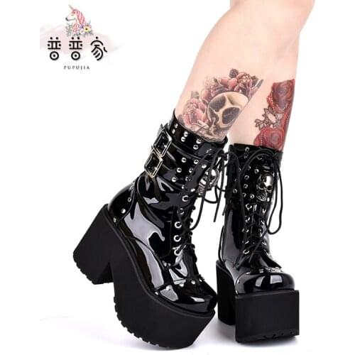 Princess sweet lolita boots Autumn and winter Gothic boots super high heel 10cm riveted skull thick bottom muffin boots pu8825