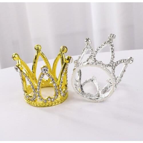 Mini Golden Silver Crystal Crown Cake Topper Metal Hollow Shiny Cake Decor Kids Birthday Party Wedding Supplies Accessories