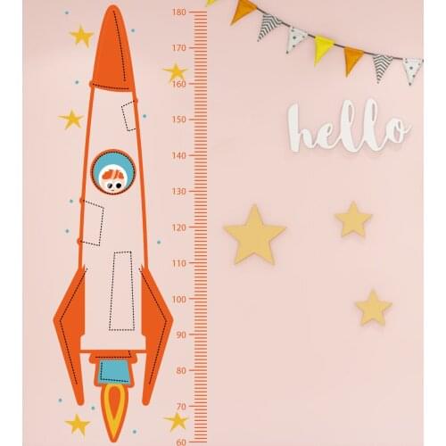 Cartoon Rocket Height Measure Stickers Bedroom Decor Kids Room Growth Chart Wallpaper Childrens Height Wall Stickers