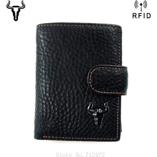 Men RFID Wallet Blocking Protection Card Holder Cowhide Leather Hasp Vintage Money Bag Male Clutch Bag Coin Purse Wallets