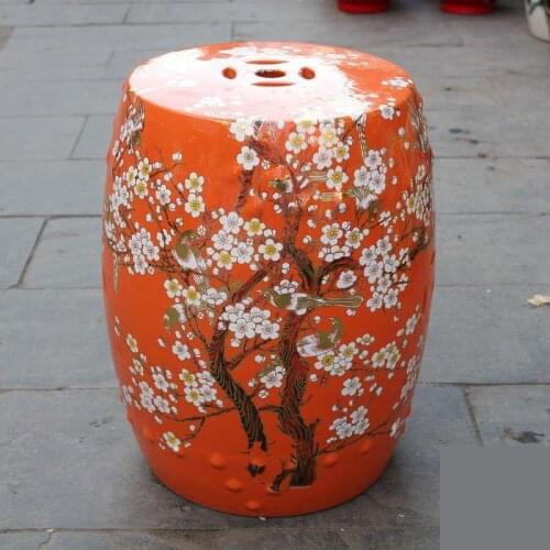 Jingdezhen Ceramic Table Stool Set Color Glaze Ceramic Stool Orange Plum bathroom stool