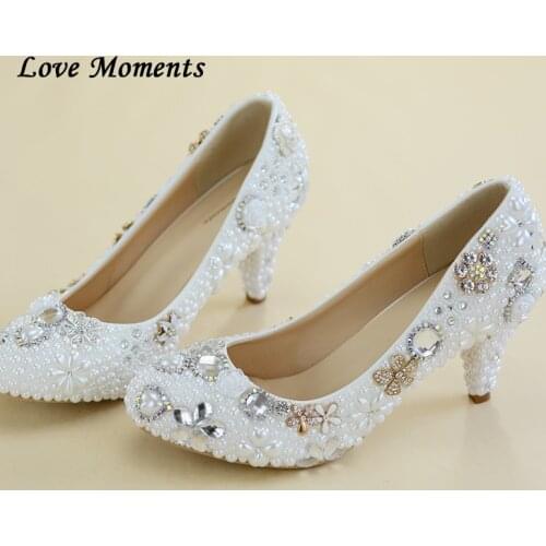 New Beaded white pearl Womens weddding shoes Fahsion shoes 6cm heel round toe party dress shoes woman Pumps free shipping