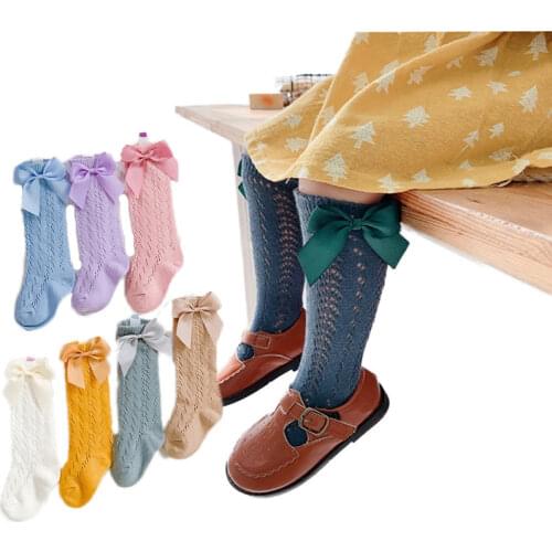 2021 Autumn Baby Socks Knee High Sock For Girls Lace Bow Spanish Style Toddlers Tube Kids Hollow Out Infant Stockings