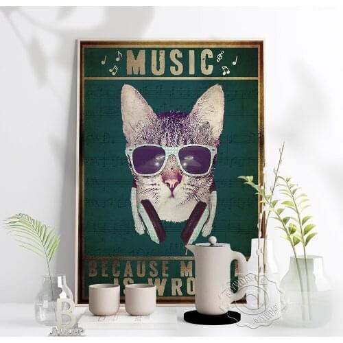 Yoga Music Because Murder Is Wrong Retro Painting Poster Nordic Style Meditation Wall Cat Pictures Yoga Gym Home Wall Decor Gift