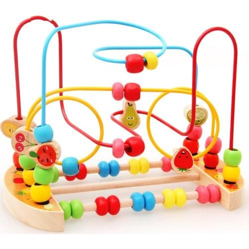 Baby Colorful Wooden Around Beads toys Multi-function Wooden Around Bead Maze Color Recognition Educational toy Xmas Gifts for K