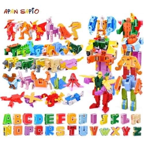 Transformation Robot 26 English word Assembling Building Blocks Deformation Robot Educational Action Figure Toys for Children