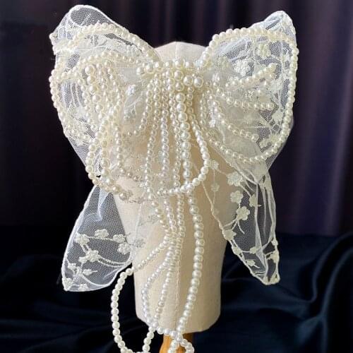 Luxurious White Lace Bow-Knot Hair Clip Women Barette Beaded Pearls Tiaras Bridal Headware Wedding Accessories заколка бант