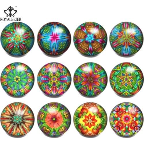 ROYALBEIER 12pcs/lot Colorful Flower DIY Snap Bracelets Women Glass Fit 18mm Snap Button Jewelry Glass Bangles Jewelry KZa002