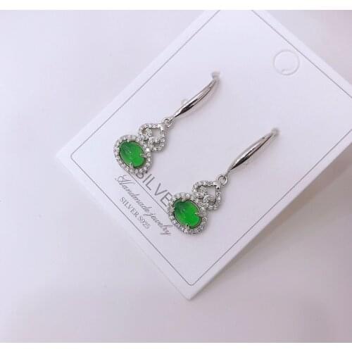 Upscale Sterling Silver 925 Four-claw inlay Green Chalcedony High-grade Wedding Cute/Romantic Christmas Fun Earrings Gourd