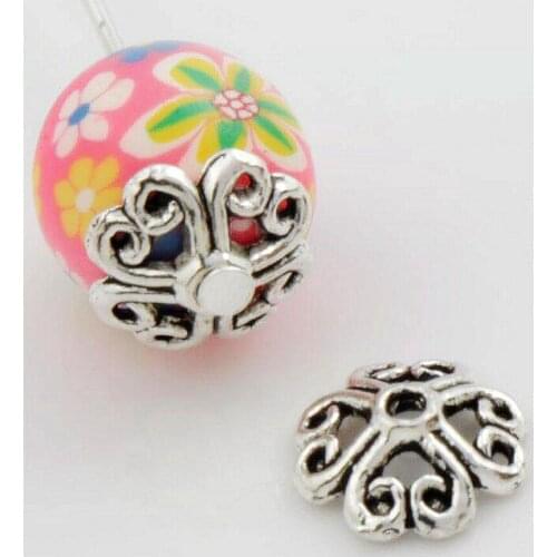 800Pcs 8.5x8.5mm Tibetan Silver Swirl Heart Bead Cap Jewelry End Findings Components L1040