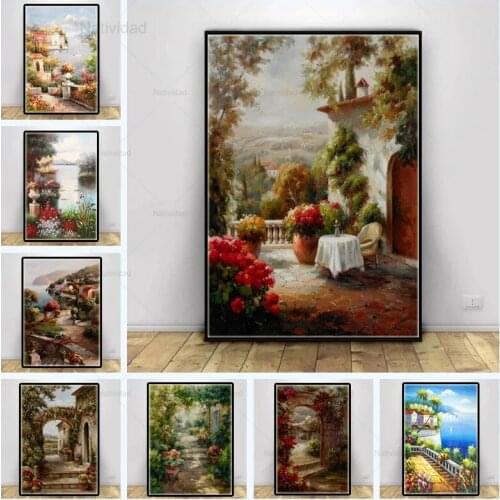 Modern Canvas Painting Landscape Posters Abstract Mediterranean Sea Garden Wall Art Posters and Prints Living Home Decoration