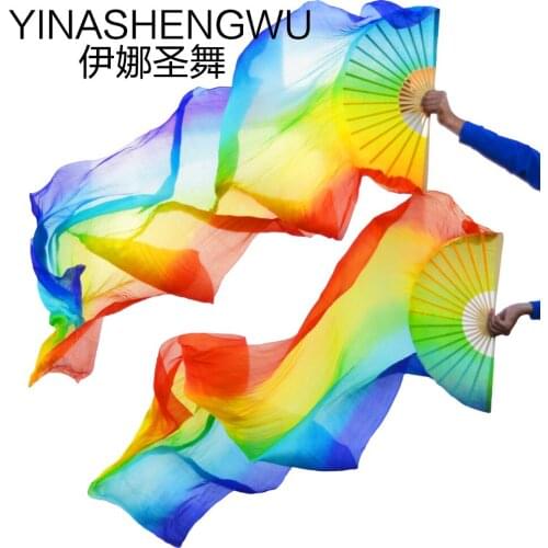 Belly Dance Fan Veil New Handmade Bamboo Ribs Dance Props Silk Belly Dance Fan Natural Silk Dance Silk Fans Multicolor