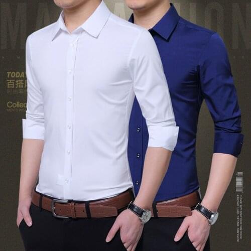 Spring casual professional business formal wear trend non-iron shirts white long-sleeved shirts mens clothing 2021