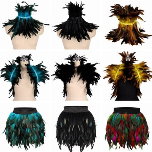 Collar Body Harness Bra Feathers Skirt For Women Fashion Sexy Cage Bondage Lingerie Punk Gothic Dance Festival Rave Wear Costume