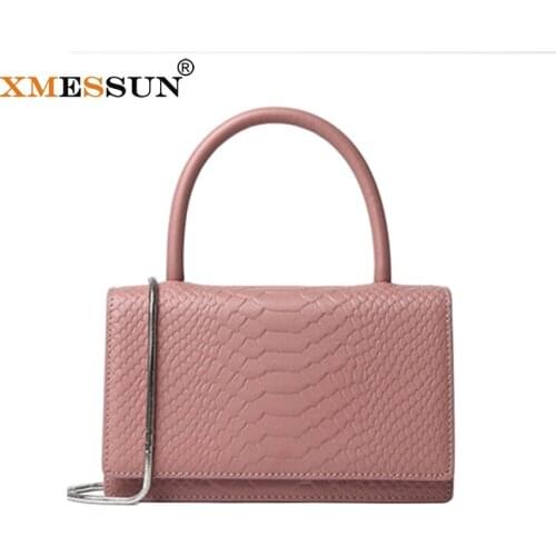 XMESSUN Women New Genuine Leather Python Handbags Fashion Desgin Shoulder Messenger Bag High Quality Trendy Chain Tote Ins K95