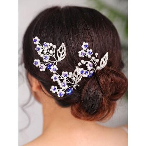Vintage Headdress Blue Hair pin Flower head jewelry party Bridal Hairstyles Jewellery Wedding Hair Accessories for women