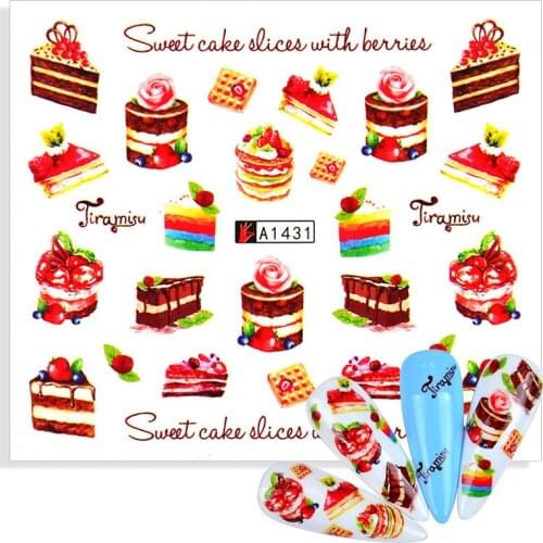 1 Sheet Nail Art Beauty Water Sticker Decal Slider Cartoon Cute Dessert Black forest cake Ice Cream Cherry Strawberry Fruit Cup