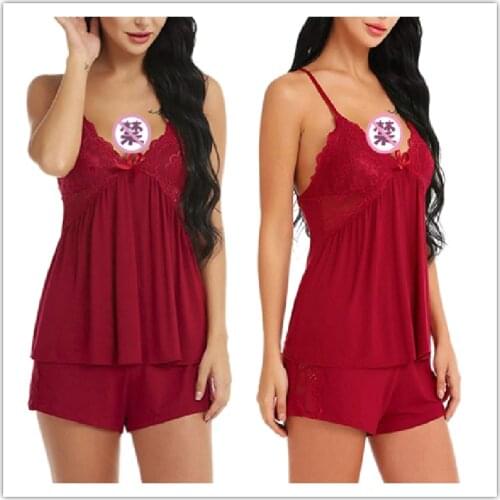 Hot-Selling Satin Pajamas Set Women 2pcs Summer 2021 Sexy Underwear Sling Split Womens Homewear Erotic Sleep Loungewear 2XL