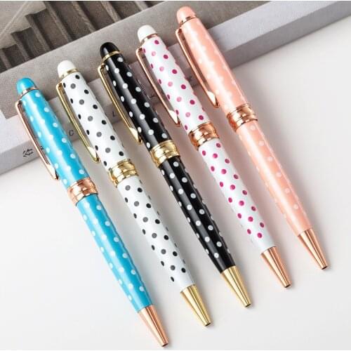 30pcs Fashion Girl Luxury Classic Dot Metal Ballpoint Pens High Quality Novelty Pens for Office Supplies Christmas Gift Gold Pen
