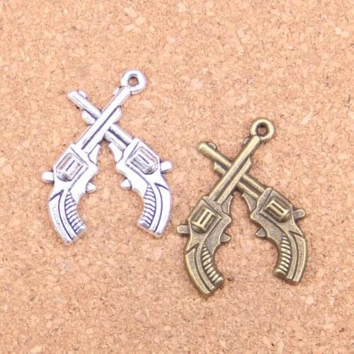 10pcs Charms crossed pistols revolvers western 31x23mm Antique Pendants,Vintage Bronze Jewelry,DIY for bracelet necklace