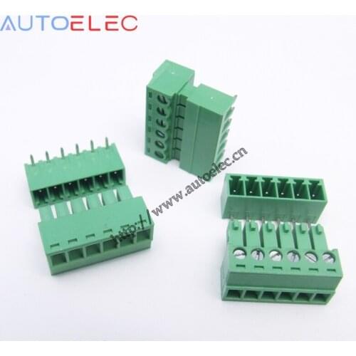 6Pins Pitch 3.81mm PCB terminal blocks right angel pin male and female connector 100sets AT0022-381-6P AT0064-381-6P