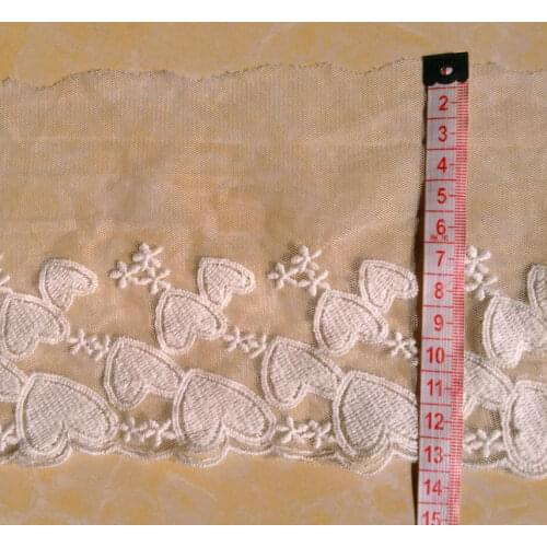 FREE SHIPPING 13cm white color nylon net and cotton flower embroidery lace trimmings,XERY14g