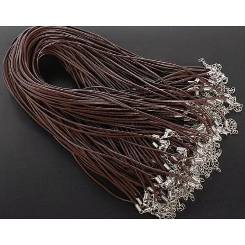 Free Ship Dark Brown 100pcs 18--20inch 45mm adjustable Real Leather Necklace Cord 2.0mm