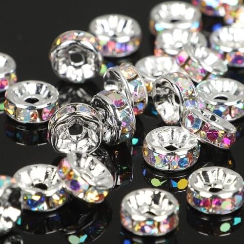 50pcs 4-10mm Crystal Rhinestone Beads Rondelle Loose Spacer Beads for Jewelry Making Bracelets Accessories Diy Findings