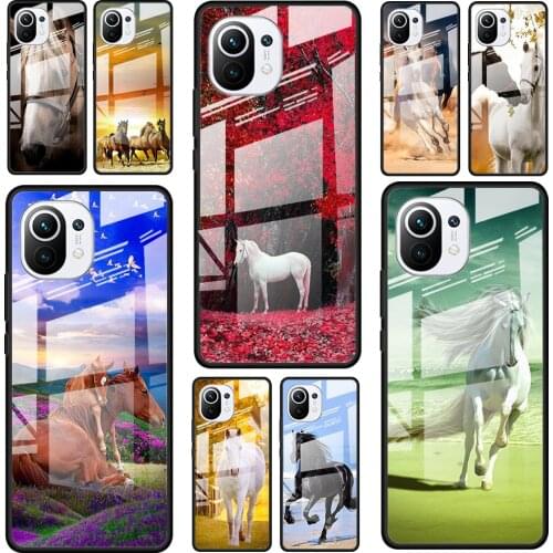 Running Horse Animal for Xiaomi Mi 11 Ultra Lite 10T Note 10 9T Pro CC9 CC9E 5G Luxury Tempered Glass Phone Case Cover