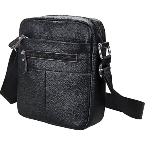 Business Retro Genuine Leather Mens Shoulder Bag High Quality Litchi Stria Pattern Cow Leather Man Crossbody Bags