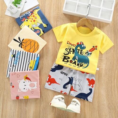 Baby Boys Girls Cartoon Dinosaur Clothes Outfit Cute Children Summer Cotton 3 4 5 6 7 Yrs Kids Clothes Sets T-Shirts Shorts Suit