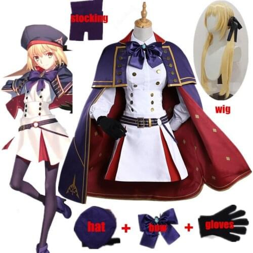 Fate/Grand Order FGO Altria Pendragon Cosplay Costumes Women Dress Outfits Halloween Carnival Suit with hat gloves stock set