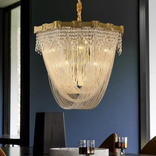 Living room chandelier light luxury copper crystal lamp post-modern minimalist American villa model room dining room chandelier