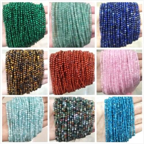 Wholesale Faceted 3 MM Natural Stone Beads Pink Quartz Crystal Lapis lazuli Agates Gem Beads For Jewelry Making DIY Bracelet