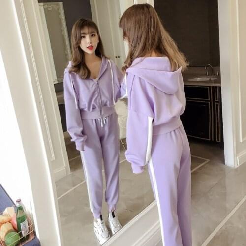 Set female 2019 autumn new temperamentl hood long-sleeved jacket + casual trousers elegant fashion two-piece suit wild women