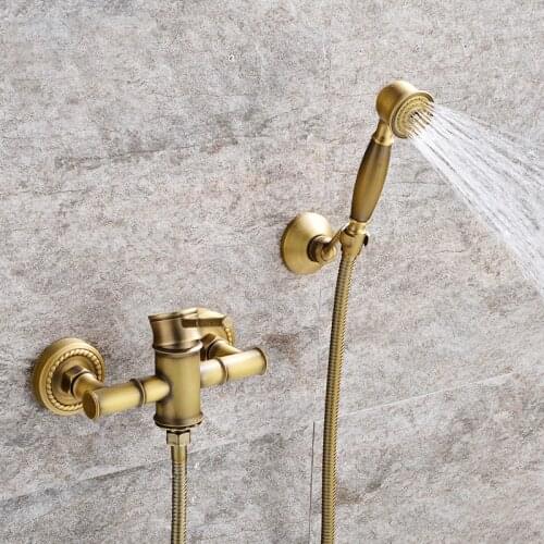 Brass Antique Shower Faucets Bathroom Bath Wall Mounted Hand Held Kit Shower Faucet Big Round Shower Head Sets Bathtub Mixer Tap