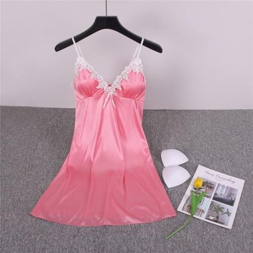 Summer Sling Nightdress Low-Cut Lace Pajamas Sexy Backless Pajamas Dress V Neck Triangle Cup Female Silk Sleeveless Sleepwear