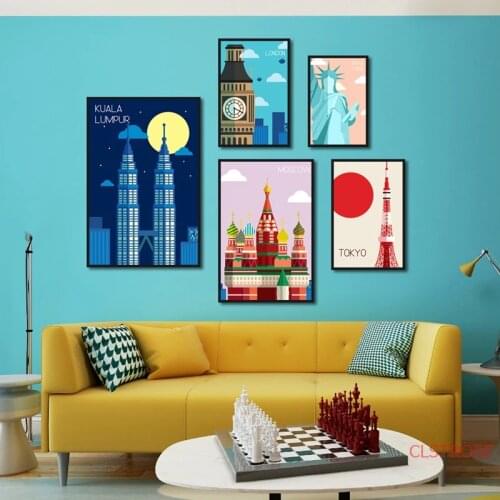 Minimalist Travel Landscape Canvas Painting London New York Mexico Poster Frameless Decorative Wall Pictures for Home Decoration