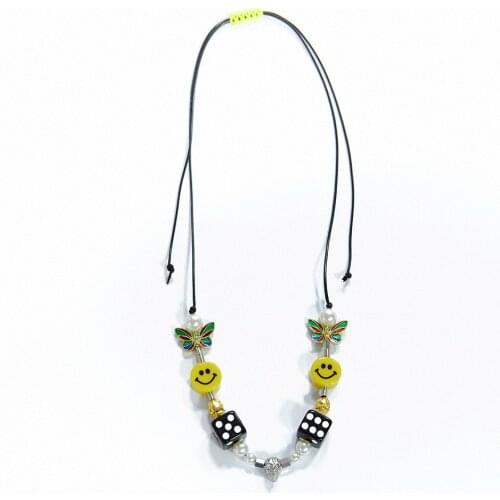 Punk Fashion Street Necklace Hip Hop Charm Jewelry Geometric Pearl Smiley Skull Rope Adjustable Choker Necklaces for Women Men