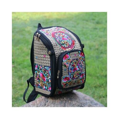 Fashion national embroidery women shopping backpacks!Nice floral embroidered lady casual backrack Hot All-match canvas backruck