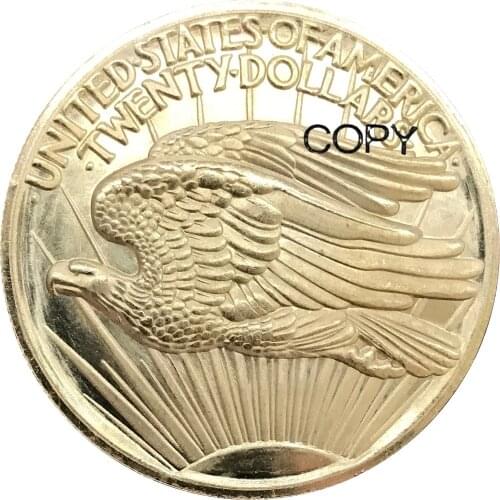 United States 20 Dollars "Saint-Gaudens - Double Eagle" Roman numerals no motto 1907 Brass Metal Copy Coins