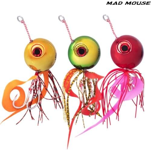MADMOUSE 60/80/100/120/150/200g Deep Sea Fishing Jigging Meatal Slow Jig Head with rubber skirts glow Japan quality Rubber Lures